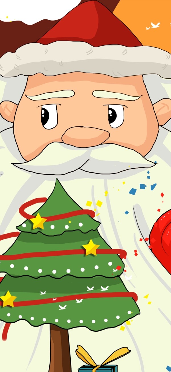 圣诞节圣诞老人白胡子圣诞树插画