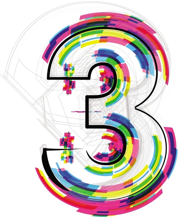 3號字體插畫矢量圖