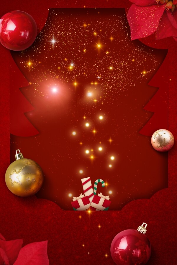 圣诞节西方文化新年红色剪纸风背景
