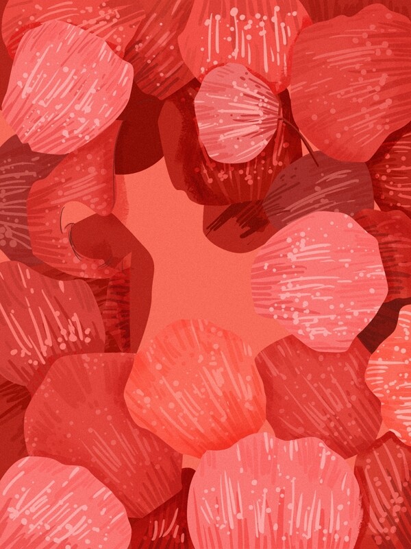 手绘珊瑚红花瓣背景设计