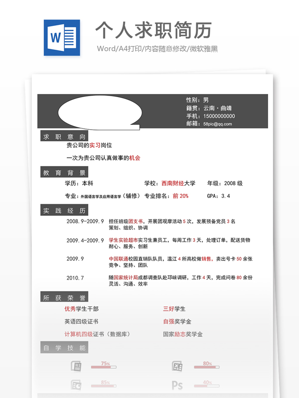 個人求職簡歷模板