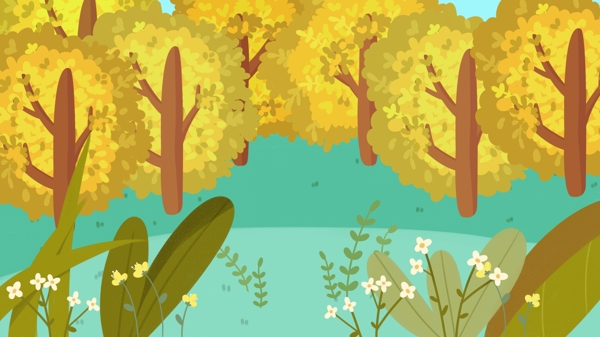 秋天卡通手绘树木背景设计