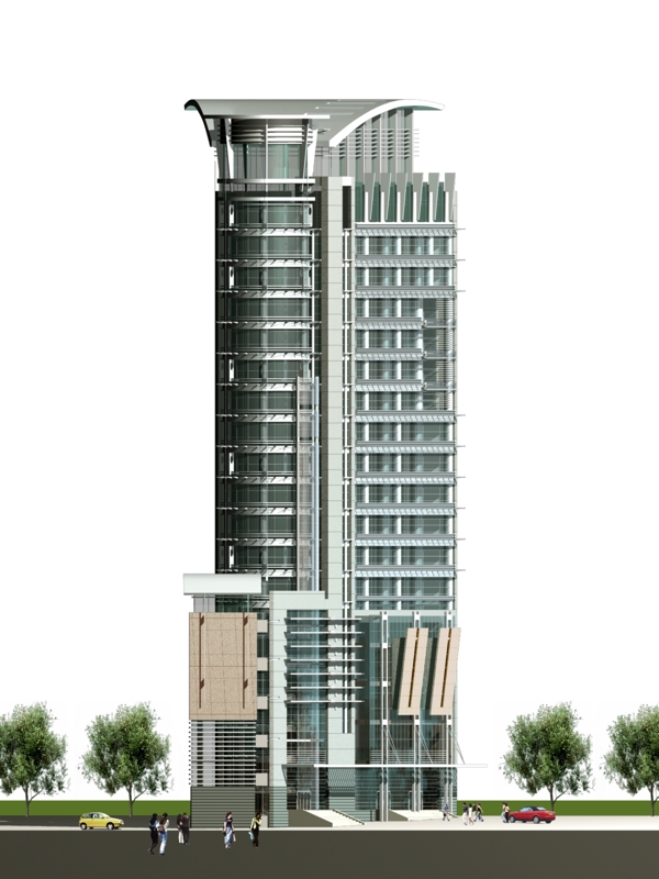 高層商務(wù)辦公建筑獨(dú)棟效果圖PSD分層素材模板