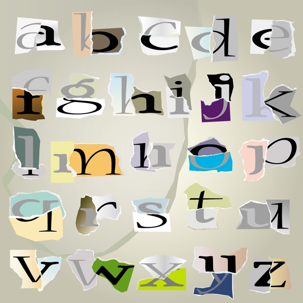 撕痕拼紙字母01矢量圖