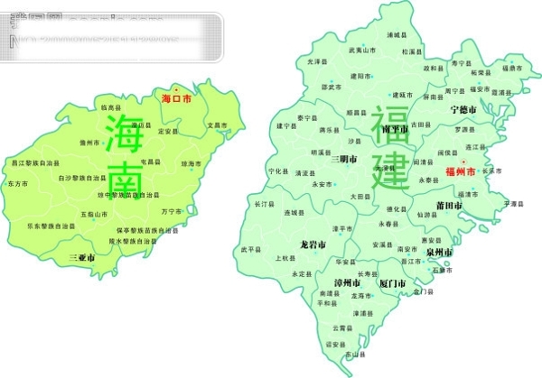 福建海南省县市分布矢量地图