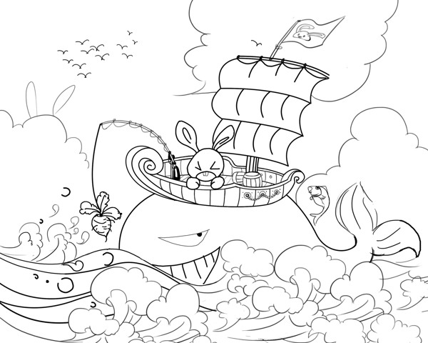 插画鲸鱼船