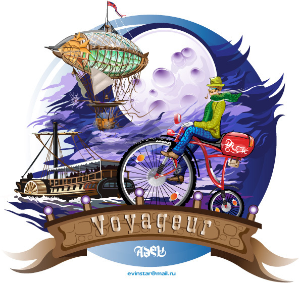 飞上月球加拿大自行车品牌插画矢量旅客福国际自行车旧自行车