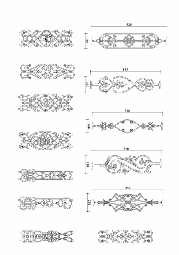 铁艺栏杆图库CAD景观图纸