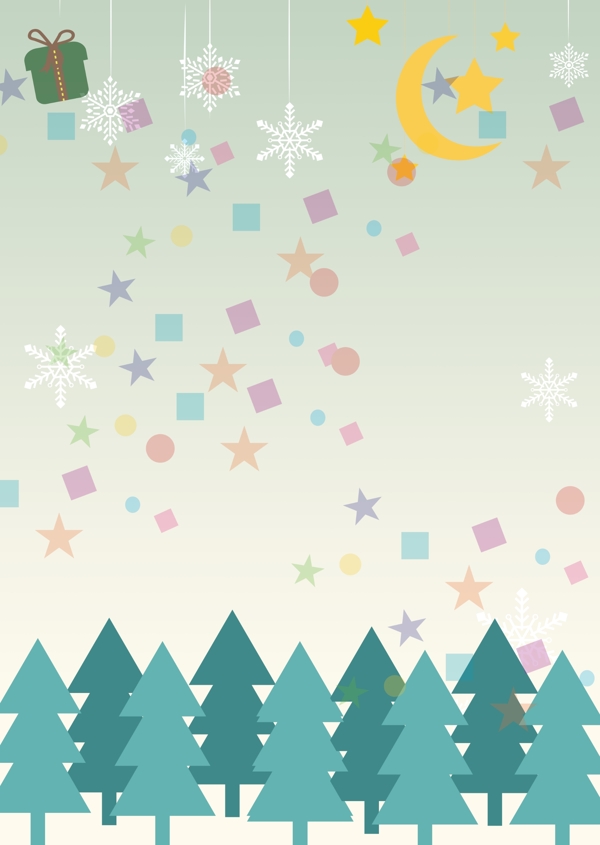 创意圣诞雪花星星装饰树林背景设计