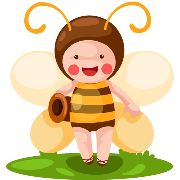 印花矢量图女童卡通人物小女孩蜜蜂装免费素材