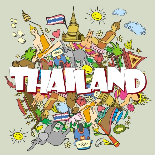 地球创意泰国旅游场景海报矢量素材