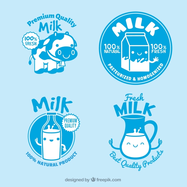 4款可爱蓝色牛奶标签