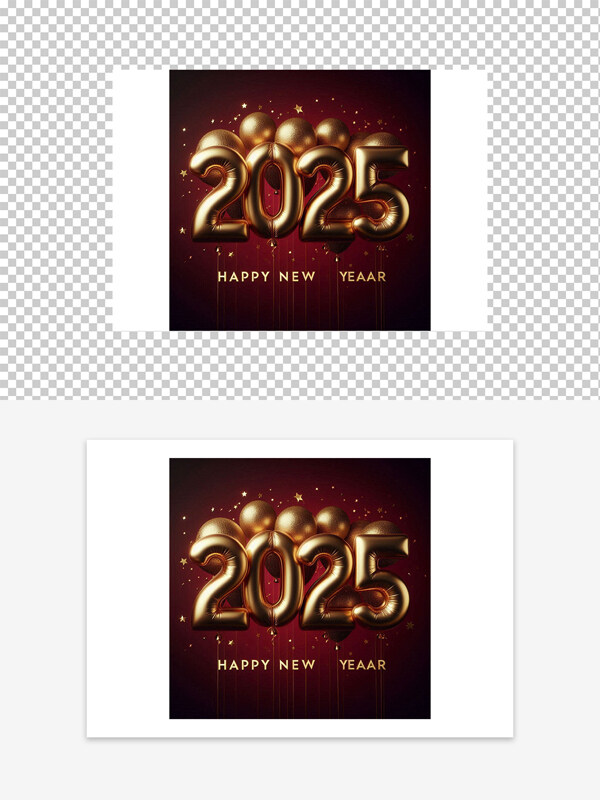 金色气球红色背景2025新年快乐图案