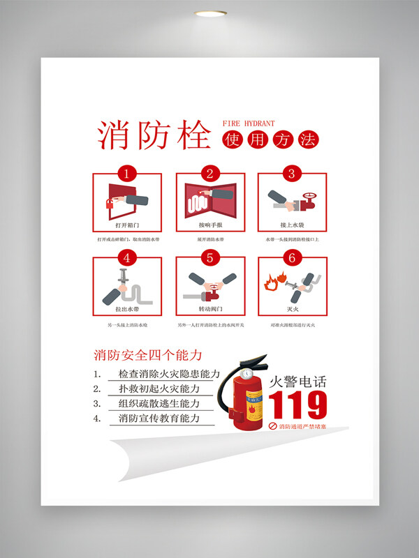消防栓使用方法宣傳簡約創(chuàng)意海報