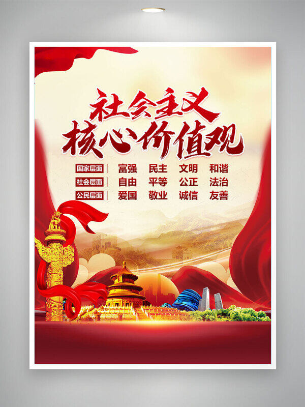 社會主義核心價值觀紅色主題黨建海報