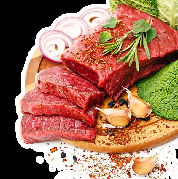 案板新鮮的牛肉洋蔥片大蒜粒配菜