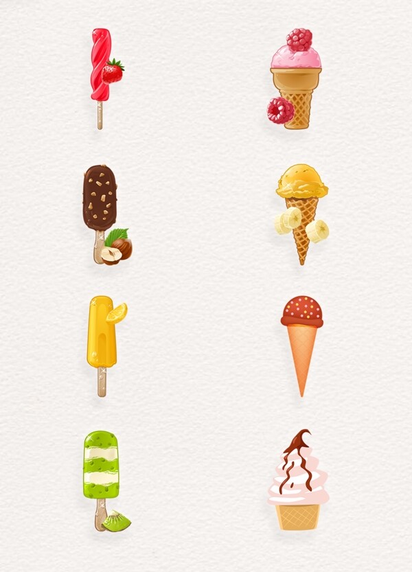 美味多种口味冰淇淋元素卡通设计