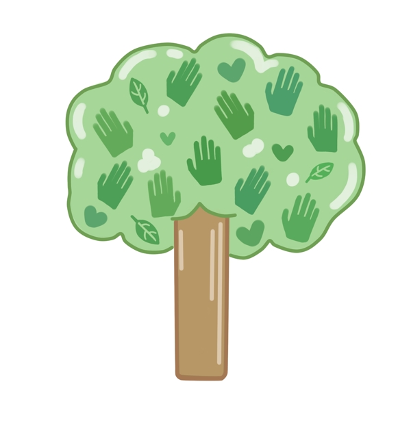 手绘绿树公益插画