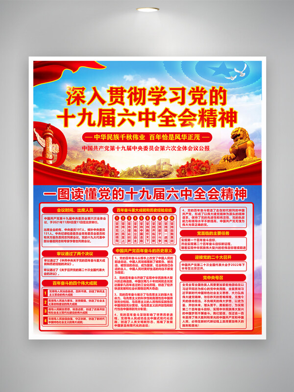 紅色大氣主題十九屆六中全會報(bào)告主題海報(bào)