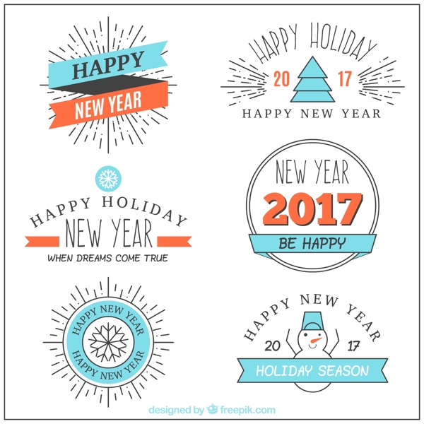 藍色新年元素徽章