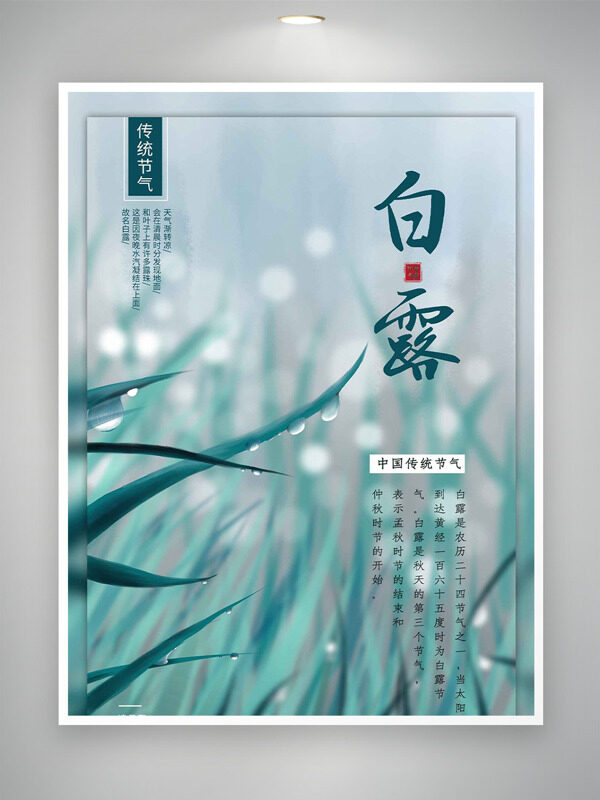 青青小草露珠圖案白露傳統(tǒng)節(jié)氣海報(bào)