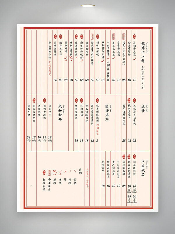 傳統(tǒng)中華美食簡(jiǎn)約紅色邊框菜單設(shè)計(jì)