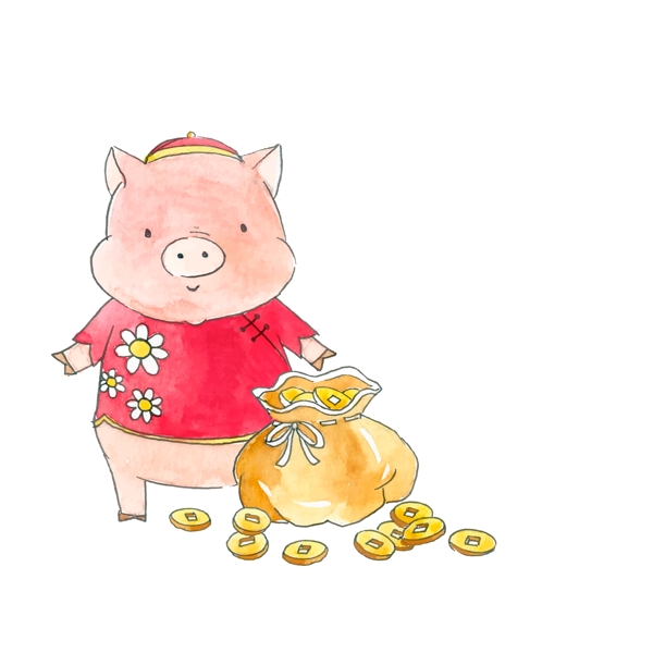 猪年卡通钱币元素可商用