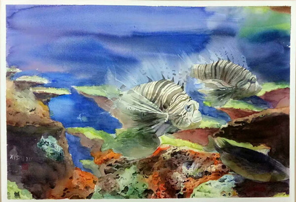 水彩手绘热带鱼图片