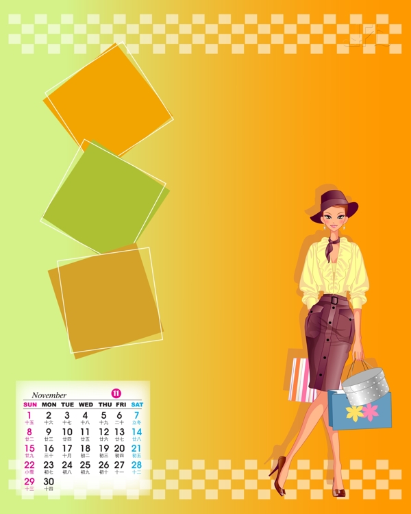 2009年日歷模板2009年臺(tái)歷psd模板飛揚(yáng)時(shí)尚女孩全套共13張含封面
