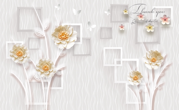 轻奢小清新花卉花枝背景墙图图片