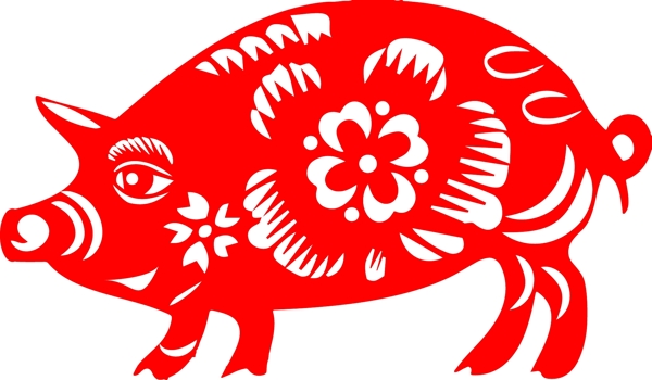 豬年紅色創(chuàng)意剪紙豬元素