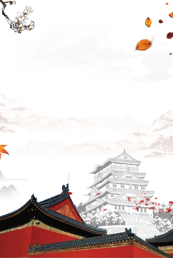 彩繪中國風旅游背景設計
