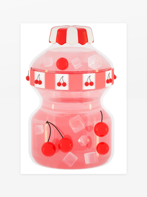 3d立体卡通樱桃奶瓶饮料水果饮品元素