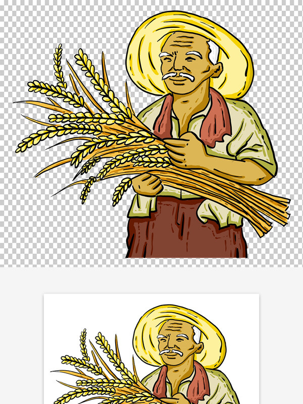 简约手绘卡通农夫麦穗创意插画设计