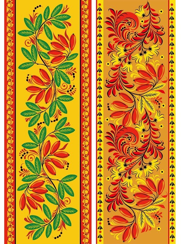 高清 传统 欧式俄式花边 花卉图案背景贴图 黄底绕叶蔓藤