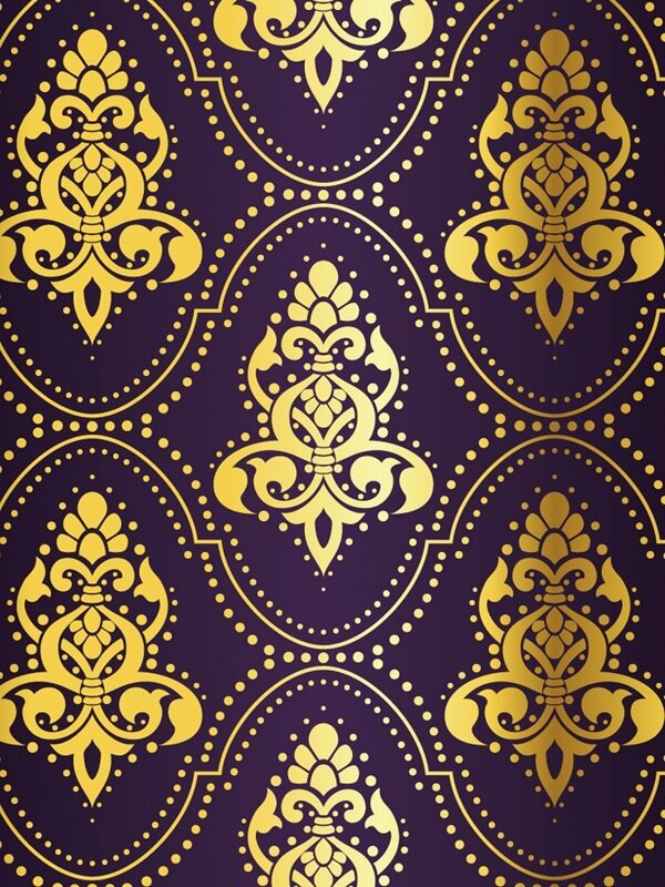传统 欧式俄式花卉底图底纹  图案背景贴图 紫底金色波纹花