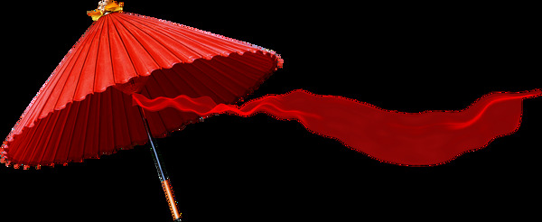 卡通手绘中国风油伞红纱巾PNG元素