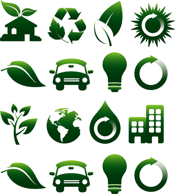 各种环保绿色小标志汇集矢量图案