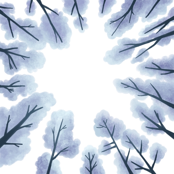 手绘24节气大寒冬天树林环绕元素