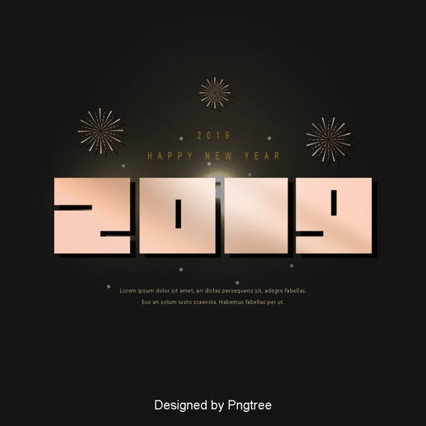 黑色和金色新年三个极简主义风格2019字体设计