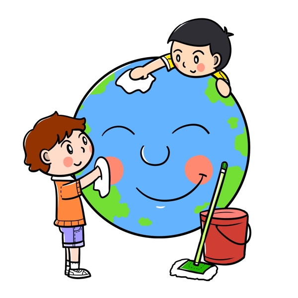 卡通世界地球日清洁地球png透明底