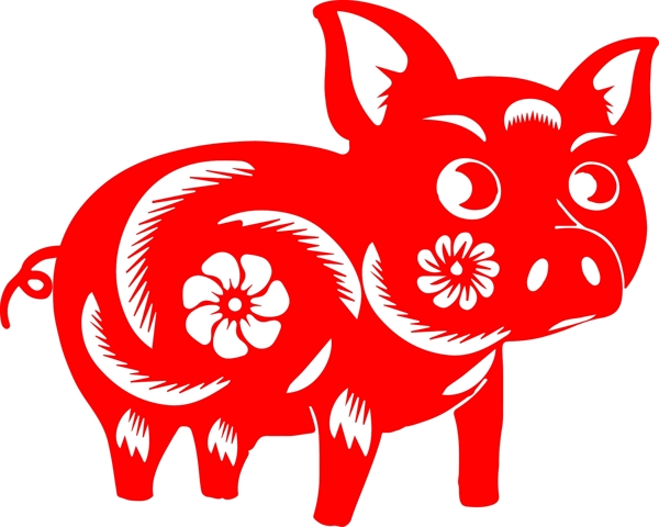 豬年紅色創(chuàng)意剪紙豬元素