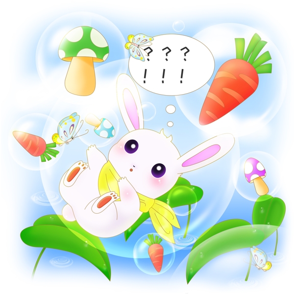 原创可商用小清新萌系卡通兔子漂浮场景6