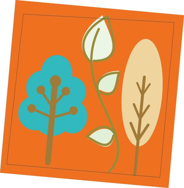 印花矢量图卡通植物树木色彩橘红色免费素材
