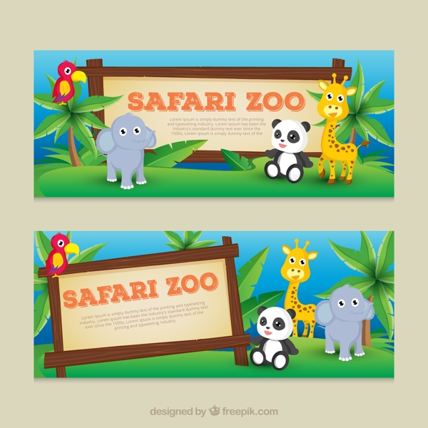 2款创意野生动物园banner矢量素材