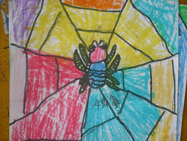 儿童蜡笔画蜘蛛网图片