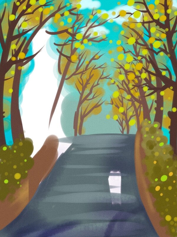 清新手绘小道树林背景设计