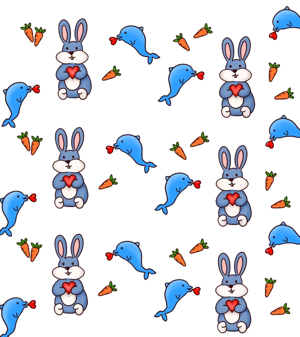 蓝色的兔子底纹插画
