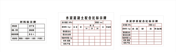 建筑施工材料配合比标示牌