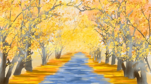 大气细腻写实秋分落叶手绘插画